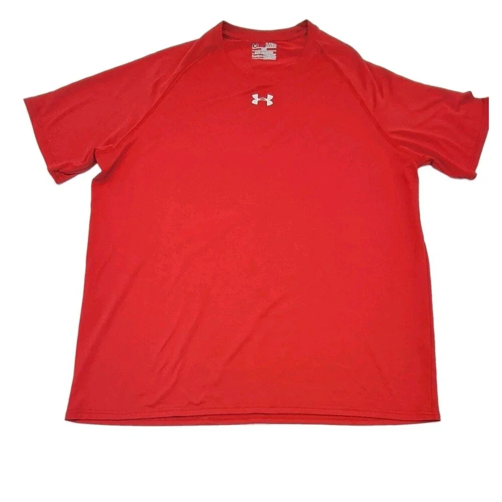 Under Armour Locker Shirt Men's XL UA Tech  Short Sleeve HeatGear Red